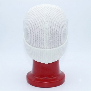 White Ribbed Knit Beanie <b>Hat</b> Unisex Adult <b>Winter</b> Warm Cuffed Skull Cap Casual Solid Color Acrylic Folded Beanie 56-58CM - Product Image 5