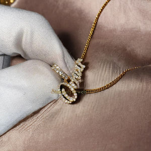 Collier personnalisé tendance en or massif 10 carats, style minimaliste, inscription cursive, avec diamants naturels, pendentifs fins, breloques, cadeaux pour enfants - Product Image 5