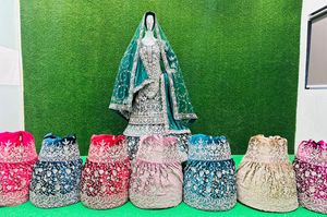 Majestuoso esplendor nupcial 10 exquisitos diseños Farsi Sharara Full Heavy Flare lujoso terciopelo Dupattas vestido indio adultos - Product Image 2