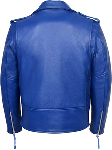 <b>Men's</b> Blue <b>Leather</b> Motorcycle <b>Jacket</b> Full Sleeve All Seasons Racing Wear - Product Image 4