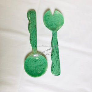 Juego de utensilios para ensalada casuales y elegantes, de resina, con mango largo, aptos para lavavajillas, libres de BPA, personalizables, para mesa de boda, cuchara, tenedor y otros utensilios. - Product Image 3