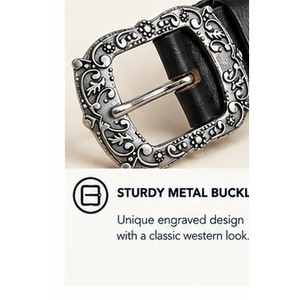 <b>Vintage</b> Heavy Studded 100% Premium Genuine Leather <b>Belt</b> with Studs and Ornate Buckle for Casual Western Garments - Product Image 5