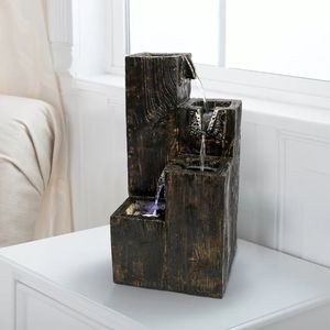 Fuente de Agua Decorativa de Interior de 15.7 Pulgadas con Base de Madera Artificial de Poliresina y Luz LED para Hogar u Oficina - Product Image 2