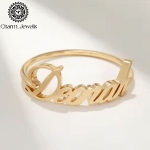 Charm_Jewells Gold Plated <b>Letter</b> Ring Minimalist Style Everyday Wear Unisex Jewelry - Product Image 5