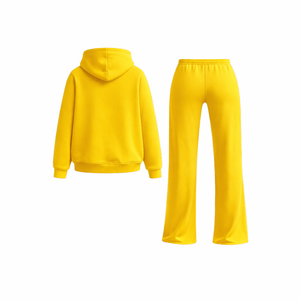 Conjunto Deportivo Personalizado con Logotipo, Sudadera con Capucha Amarilla, Pantalones Deportivos de Felpa para Hombre y Mujer, Sudadera con Capucha y Pantalones Deportivos con Estampado Puff, Ropa Deportiva Urbana - Product Image 3