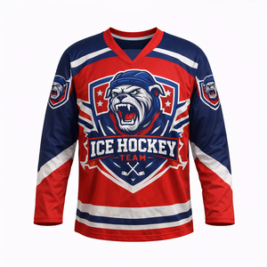 Camiseta Sublimada de Hockey sobre Hielo para Hombre, Manga Larga, Cuello en V, Poliéster que Absorbe la Humedad, Ropa Deportiva, Corte Regular, Invierno - Product Image 1