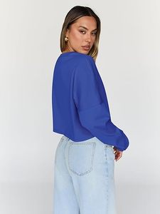 Sweat-shirt court en molleton épais bleu, coupe oversize, style clubwear sexy, tricoté, en French Terry, ample - Product Image 3