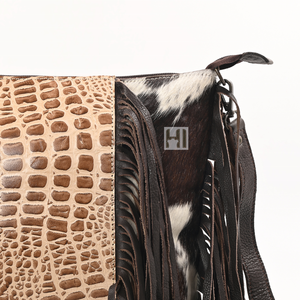 Sac bandoulière en cuir de vache véritable et cuir d'alligator, sac à franges pour femmes de style western - Product Image 5