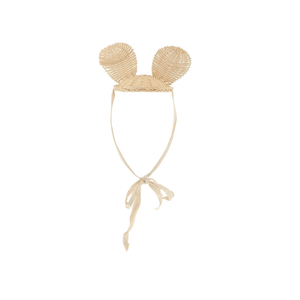 Sombrero de orejas de ratón de estilo vintage hecho a mano, juguete de mimbre natural para niños, gorros de mimbre para el sol, juego educativo para bebés - Product Image 1