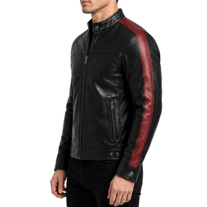 Custom Men's Genuine Leather <b>Biker</b> <b>Jacket</b> Premium Zip Up Motorcycle <b>Jacket</b> with Contrast Panel Sleeves for Streetwear and Casual - Product Image 3