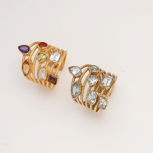 Bague en laiton plaqué or avec topaze bleue et pierres multiples, faite à la main, style statement, bijou de créateur, cadeau pour femme - Product Image 3