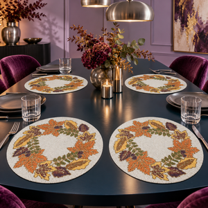 Napperon en perles de verre motif feuilles d'automne, couleurs saisonnières |   Napperon de table décoratif moderne, résistant à la chaleur et écologique pour les repas d'automne - Product Image 3