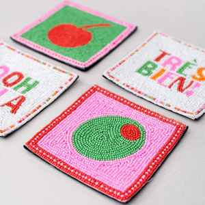 Posavasos cuadrado bordado con cuentas de vidrio, hecho a mano, con base de tela, para bebidas, vajilla para fiestas de cócteles, hogar, bar, club, cafetería - Product Image 3