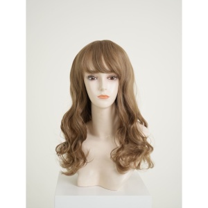 Peluca Sintética Coreana Premium Resistente al Calor, Peluca Larga y Voluminosa con Ondas en S y Flequillo, Rubio Mocha - Product Image 2