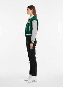 Women's Vintage Pink Winter Breathable Finished Crop <b>Top</b> Varsity Jacket Embroidery Letter Custom Logo Thick Wool/<b>Viscose</b> Relax - Product Image 4