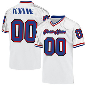 Camiseta de Béisbol Blanca Personalizada con Ribete Azul y Rojo, Cuello en V, Manga Corta, Tejido de Malla Transpirable para Hombre, Impresión del Nombre del Equipo - Product Image 1