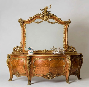 Classic mahogany carved wooden vanity <b>table</b> with matching stool, available at wholesale prices. - Product Image 4