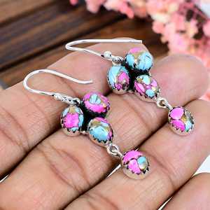 Cotton Candy Turquoise <b>Dangle</b> <b>Earrings</b>, 925 Sterling <b>Silver</b> Boho Southwestern Jewelry, Pink Blue Gemstone Gift for Her - Product Image 6