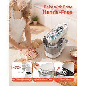 Impastatrice Planetaria in Acciaio Inox da 6QT, 660W, 6 Velocità, con Testa Inclinabile e Frusta a Filo per Pasticceria - Product Image 6
