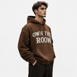 Sweat à capuche brodé à épaules tombantes pour homme, en molleton de coton épais, style décontracté, pour l'hiver, 480 GSM - Product Image 3