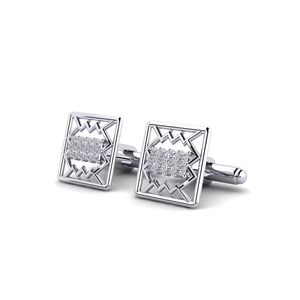 Boutons de manchette pour homme en platine avec diamant, bijoux formels, design géométrique carré - Product Image 2