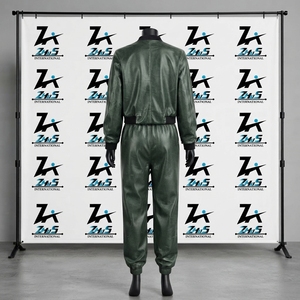 2026 New Design Stylish Women Green Leather Outfit Crop Jacket <b>Cuffed</b> <b>Cargo</b> <b>Pants</b> Street Style Apparel Leather Tracksuit Set - Product Image 2