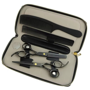 Top Quality Silver Color Barber Thinning <b>Shears</b> Kit Barber Kits Barber Scissors With Leather Zipper Case Barber Scissors Kit - Product Image 1