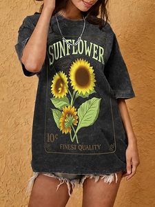 Camisetas Extra Grandes con Estampado Gráfico para Mujer – Camiseta Vintage de Manga Corta con Lavado Ácido y Estampado Floral, Camisa Holgada Informal de Verano - Product Image 2