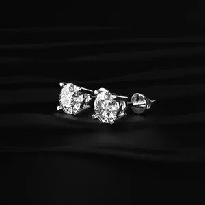 Boucles d'oreilles en diamant rond de 2 carats, minuscules clous d'oreilles en diamant, bijoux minimalistes en diamant, adorables clous d'oreilles, boucles d'oreilles en diamant avec clarté VVS-VS - Product Image 2