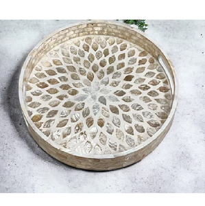 Bandeja de Servir Plegable de Madera con Incrustaciones de Mop, Estilo Clásico, Hecha a Mano, Sostenible, para Sala de Estar, Bodas, Decorativa, para Café - Product Image 1