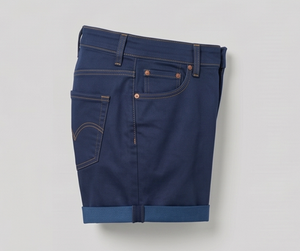 Shorts en jean bleu marine pour homme, coupe droite, taille mi-haute, style décontracté d'été, détails surpiqués, couleur unie, tissu tissé - Product Image 5