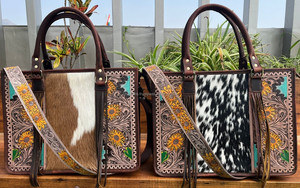 Wholesale <b>Large</b> Genuine Cowhide <b>Leather</b> Hand Tooled Women's Tote Bag Floral Fringe Crossbody <b>Purse</b> Custom Conceal Carry Handbag - Product Image 4