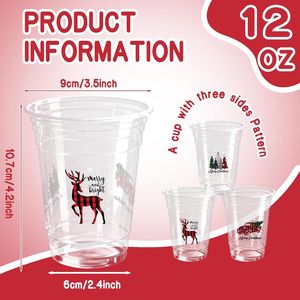 100 Pezzi Bicchieri di Plastica Usa e Getta da 12 Oz per Natale, Design a Quadri Buffalo Rosso e Nero, Decorazione Buon Natale - Product Image 2