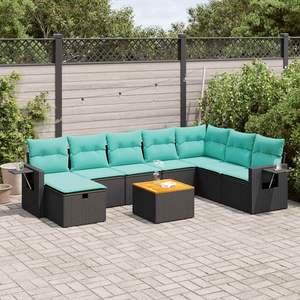 Ensemble de canapés de patio en polyrotin noir, 9 pièces, avec coussins, ensembles de jardin - Product Image 1