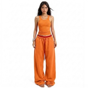 Wholesale Custom Quick-Dry Yoga Set Racerback Tank Top Drawstring High-Waist <b>Flared</b> <b>Leggings</b> For Gym Running Fitness Front Waist - Product Image 5