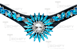 Frontal de Cuero Negro para Caballo con Centro de Girasol de Diamantes de Imitación Azules, Accesorio Premium para Brida - Product Image 6