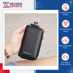 Huge Selling Excellent Quality Handmade PU <b>Leather</b> Keychain Holder Metal Hook and <b>Keyring</b> Zipper Bag from India Origin - Product Image 4