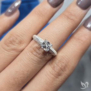 1 CT asscher cut lab grown diamond engagement ring square <b>step</b> cut stone in 10K white gold pave band ring - Product Image 4