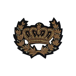 Handmade Embroidered Custom Made Bullion Wire Royal Crown Patches 3D Embroidery Golden &<b>Silver</b> <b>Clutch</b> Fashion Badges - Product Image 1