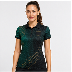 Custom Emerald <b>Black</b> Honeycomb Circuit Print <b>Womens</b> <b>Polo</b> <b>Shirt</b> Quick Dry Breathable Short Sleeve Golf Team Uniform WPS-0802 - Product Image 3