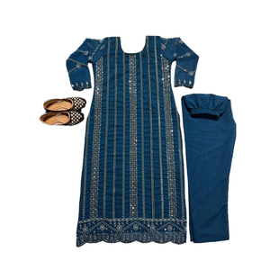 Ensemble de vêtements de fête pour femmes de créateur-Long Top Pant Dupatta-Style fantaisie dans un ensemble élégant - Product Image 1