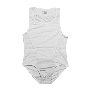 Débardeur de lutte blanc pour homme, sans manches, ajusté, respirant, avec empiècements en maille, toutes saisons, en Spandex et Polyester, taille élastique - Product Image 1