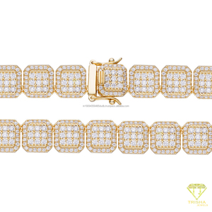 Chaîne à maillons carrés de luxe sertie de pierres, avec fermoir sécurisé en forme de boîte, couleur or, pour les collections de bijoux streetwear modernes - Product Image 2