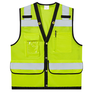 Gilet de sécurité réfléchissant jaune fluorescent d'été en maille respirante unisexe avec poche zippée pour uniforme de protection - Product Image 5