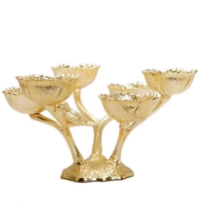 ชามเงินราคาส่ง พร้อมจานเสิร์ฟลายดอกบัวทองคำขายดี ประดับด้วยชามห้าใบ ตกแต่งโต๊ะอาหารอย่างหรูหรา - Product Image 1