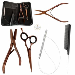 Kit d'outils pour extensions de cheveux naturels : pinces, ciseaux, micro-anneaux, aiguille à boucle, tube, fil, peigne – Kit d'outils d'extension de cheveux Beauvoir - Product Image 5