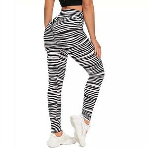 High Waist <b>Striped</b> Full Length Yoga <b>Leggings</b> With Elastic Waist Four-Way Stretch Printed Pants For Sports Fitness Wear - Product Image 5