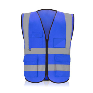 Gilet de sécurité réfléchissant bleu avec plusieurs poches et fermeture éclair pour une visibilité accrue, vêtement de travail pour hommes à prix avantageux - Product Image 1