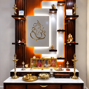 Meuble de salon moderne en bois avec éclairage LED |   Unité de Mandir Pooja Premium avec tiroir de rangement décoratif - Product Image 4