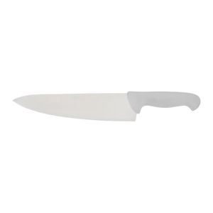 Couteaux de chef à lame argentée et manche blanc avec protège-doigts ergonomique pour la découpe des légumes, la découpe de la viande et la préparation des aliments en cuisine - Product Image 1